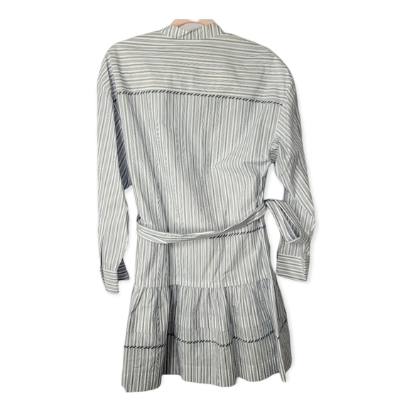 NWT Coach 1941 prairie Boho blue white striped shirt Dress ruffle SZ 8 - Picture 6 of 8